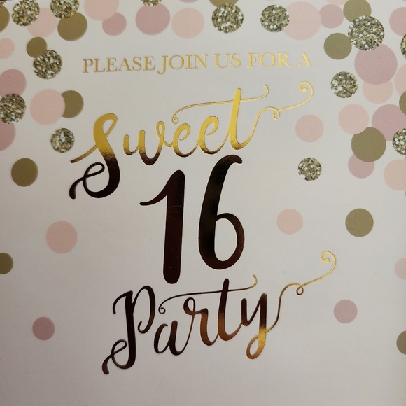 Sweet 16 birthday party invitations pink and gold (18 invitations/19 envelopes) - Picture 6 of 10
